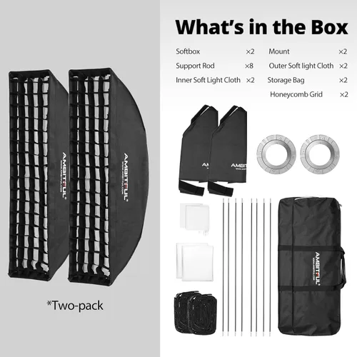 Miniatura 9 de AMBITFUL 2 unids 8.7x35.4 in 9"x35" Beehive Honeycomb Grid Strip Softbox Bowens Mount para Studio Flash