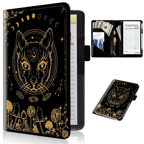 Miniatura 32 de Libros de servidor para camareras con bolsillo con cremallera – Libro de camarera gótico pastel con calavera de bruja, organizador de dinero