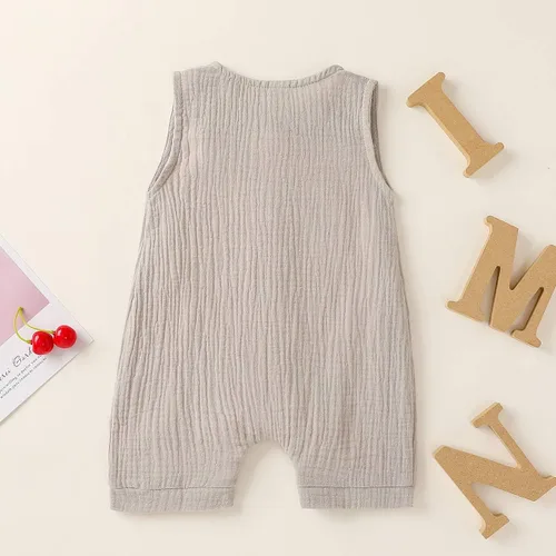 Miniatura 3 de Mameluco de algodón y lino para bebés, recién nacidos, para verano, sin mangas, conjunto de ropa