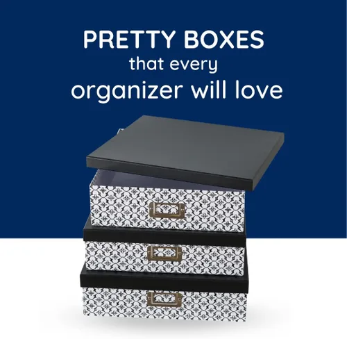 Miniatura 4 de Soul & Lane Cajas de almacenamiento decorativas en blanco y negro con tapas para organizar, juego de 3 cajas de almacenamiento jumbo para álbumes
