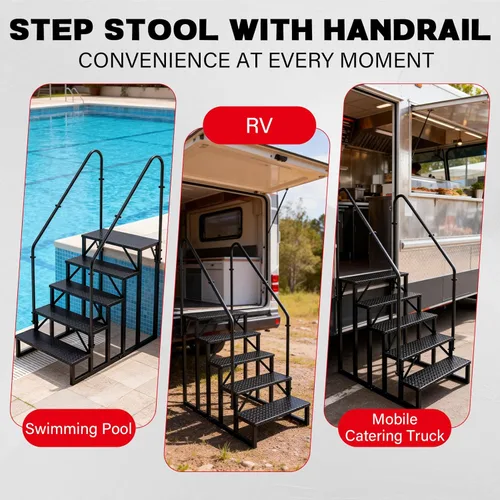 Miniatura 6 de Escalera de taburete de 5 escalones, peldaños para bañera de hidromasaje con pedales antideslizantes y 2 pasamanos, escaleras de RV al aire libre