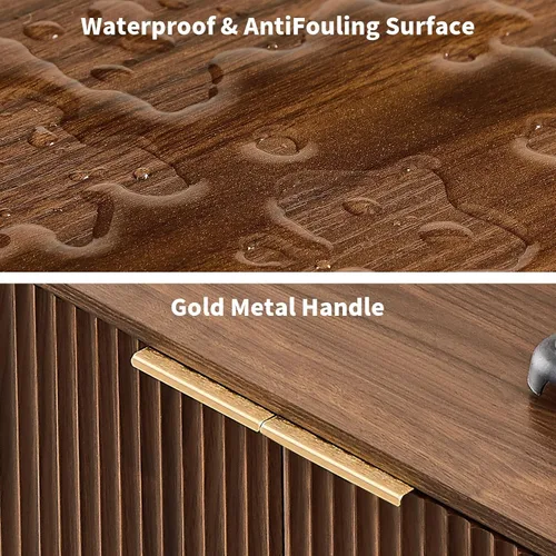 Miniatura 7 de Aparador de buffet acanalado de 59 pulgadas con almacenamiento, credenza grande con 4 puertas, armarios de almacenamiento decorativos de mediados