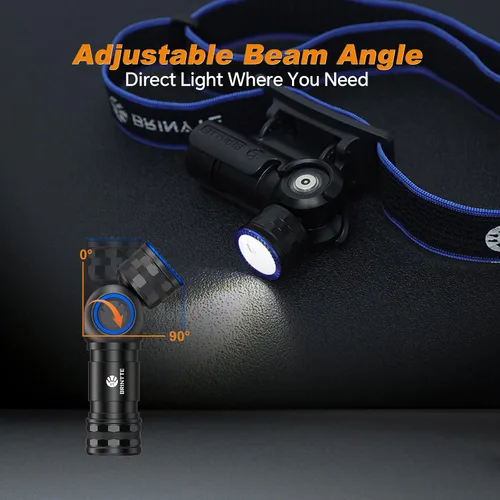 Miniatura 3 de Brinyte HL16 Linterna frontal LED recargable, linterna EDC ajustable de 0-90°, faro de 520 lúmenes con base magnética y carga, luz impermeable IP66