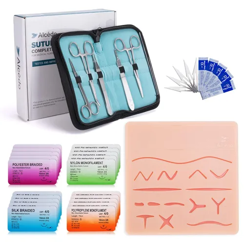 Miniatura 11 de Alcedo Kit de práctica de sutura para estudiantes de medicina, el juego completo incluye almohadilla de sutura regular duradera con heridas