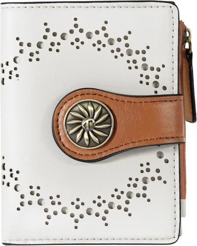 Miniatura 26 de Tipmile - Cartera pequeña para mujer, cartera de cuero con bloqueo RFID, plegable con bolsillo para monedas y con cremallera, Beige, Casual
