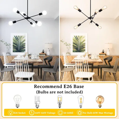 Miniatura 7 de Candelabros Sputnik - Moderna lámpara de techo Sputnik de 6 luces para sala de estar - Lámpara Sputnik industrial negra para comedor, dormitorio