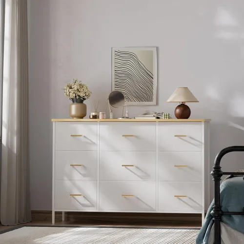 Miniatura 6 de VASICAR Soporte de TV ancho para consola de TV moderna, cómoda de 9 cajones para dormitorio, armario de almacenamiento de tela, cómoda para armario