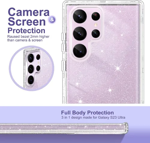 Miniatura 4 de ULAK Compatible con Funda para Samsung Galaxy S23 Ultra 5G, Resistente de Servicio Pesado a Prueba de Golpes Híbrida Parachoques de TPU Suave Brillo