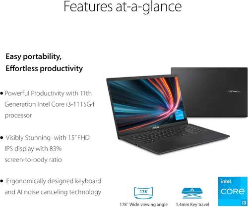 Miniatura 9 de ASUS VivoBook 15 F1500EA - Laptop delgada, pantalla FHD de 15.6 pulgadas, procesador Intel Core i3-1115G4 de 11ª generación, DDR4 de 4 GB, SSD NVMe