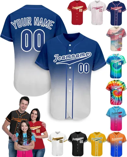 Miniatura 33 de Camiseta de béisbol personalizada para hombres, mujeres y niños con nombre, número y logotipo, camisetas de sóftbol personalizadas, S-4XL