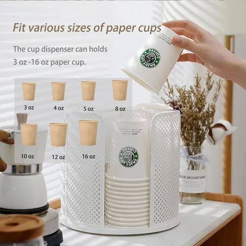 Miniatura 3 de Heagoale Soporte para tazas de papel y tapa, organizador de almacenamiento de vasos de plástico, dispensador de tazas de café para encimera, sala
