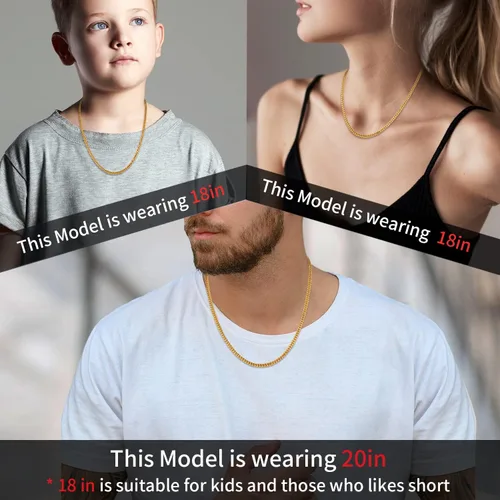 Miniatura 5 de Jewlpire Silver Chain Gold Chain for Men Women Boys - Diamond Cut Miami Mens Cuban Link Chain Necklace 4mm6mm Mens Chain 18K Gold Plated316L