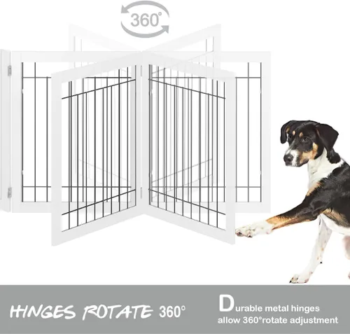 Miniatura 6 de PAWLAND Puerta extra ancha para perros para casa, puerta, escaleras, cercas para perros en interiores, puertas plegables independientes de madera