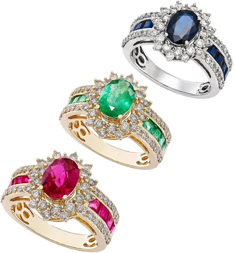 Miniatura 3 de Tirafina Anillos de piedras preciosas ovaladas auténticas y diamantes naturales, anillo de declaración, joyería de piedras preciosas para mujer, oro