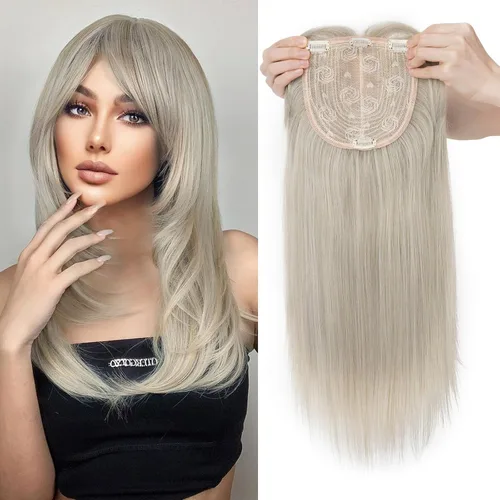 Miniatura 10 de MY-LADY Toppers para mujer con cabello fino de 14 pulgadas, 6 x 6 pulgadas, con base de encaje y flequillo lateral con clip en extensiones
