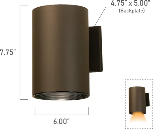 Miniatura 2 de Kichler 9236AZ - Lámpara de pared cilíndrica para exteriores, bronce 1 luz (6 pulgadas de ancho x 8 pulgadas de alto) 120 vatios