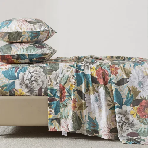 Miniatura 49 de FADFAY Juego de sábanas tamaño King, 100% algodón, elegante ropa de cama de granja con hojas verdes menta y flores blancas, sábana suave