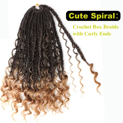 Miniatura 6 de Trenzas de caja bohemia de 14 pulgadas, 7 paquetes de trenzas de caja Goddess de cabello de ganchillo preanudado para mujeres negras, cabello 1B/27