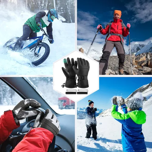 Miniatura 5 de Guantes de esquí, guantes de nieve, 3M Thinsulate guantes de invierno impermeables para clima frío para padres y niñas, ciclismo, conducción, correr