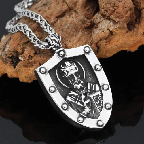 Miniatura 2 de GuoShuang San Miguel Arcángel Cruz Escudo Oración San Nicolás Medalla Amuleto Collar Colgante Collar Acero Inoxidable