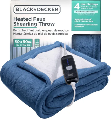 Miniatura 16 de BLACK+DECKER Manta térmica eléctrica, manta eléctrica de piel de oveja sintética, manta térmica con 4 niveles de calefacción, temporizador de 3