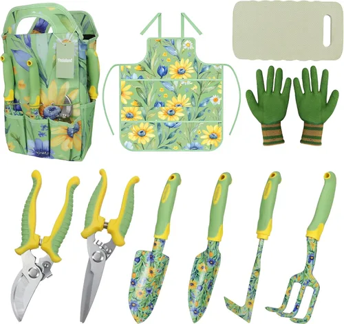 Miniatura 12 de Juego de herramientas de jardín de 4 piezas, mango ergonómico, kit de herramientas de jardín con paleta resistente, tenedor de mano, tijeras