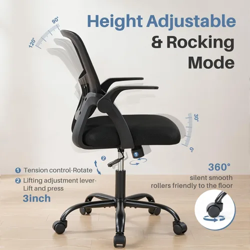 Miniatura 6 de DUMOS Silla de Oficina para Hogar y Computadora - Ergonómica con Respaldo Medio y Soporte Lumbar y Modo de Balanceo, Altura Ajustable con Brazo