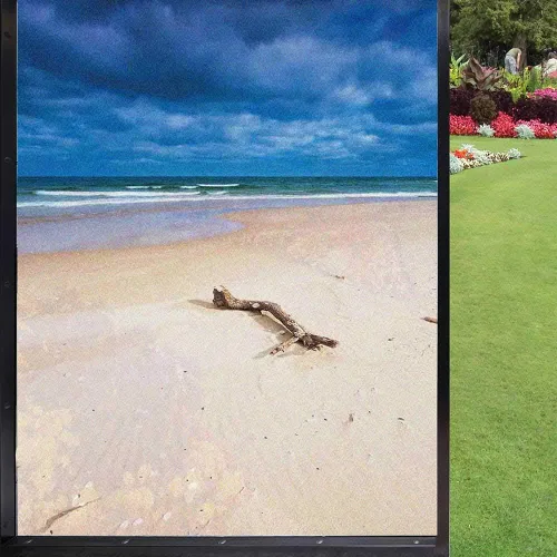 Miniatura 16 de Película esmerilada de playa para ventana, privacidad, costa del mar Báltico, vista al atardecer de otoño, rocas sobre turismo acuático, imagen