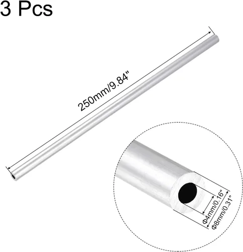 Miniatura 2 de uxcell 6063 Tubo redondo de aluminio 0.315 in OD 0.157 in Diámetro interior 9.843 in Longitud Tubería 3 PC