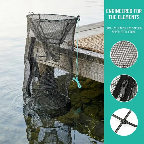 Miniatura 6 de ZENFUN 2 trampas para cebo de pesca, trampas para cangrejos, trampas para cangrejos, trampa para cangrejos, red plegable, accesorios de pesca