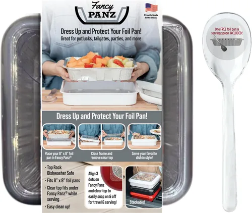 Miniatura 10 de Fancy Panz - Portasartén de papel de aluminio Aqua de 8x8 pulgadas con tapa - Bandeja de servicio de alimentos elevada - Portasartén portátil