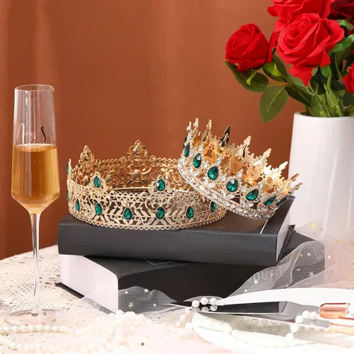 Miniatura 3 de MTLEE 2 Piezas Coronas de Rey y Reina para Baile de Graduación Coronas de Rey para Hombres Corona Real con Pedrería Azul Reina para Mujeres