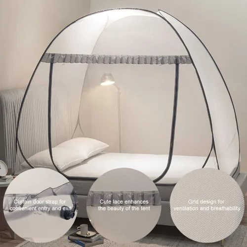 Miniatura 5 de Mengersi Tienda de Mosquitera para Cama, Dosel de Cama Desplegable con Fondo de Red, Tienda de Cama con Mosquitera para Niños y Niñas, Cama, Gris
