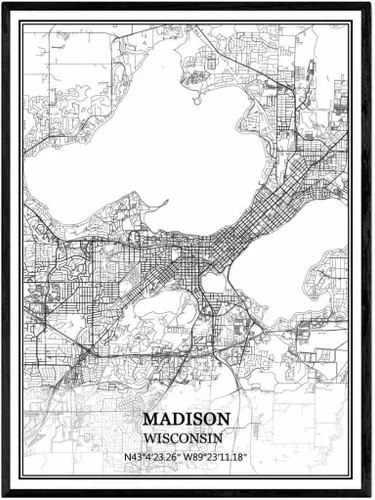 Miniatura 17 de TANOKCRS Kenosha - Póster impreso en lienzo con diseño de mapa de Estados Unidos de Estados Unidos, sin marco, moderno, en blanco y negro, regalo