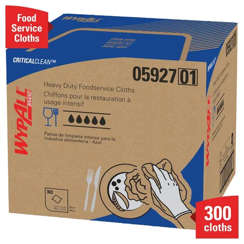 Miniatura 5 de WypAll CriticalClean Paños de limpieza de alto rendimiento para servicio de alimentos (05927), Toallas plegadas en cuartos, azul