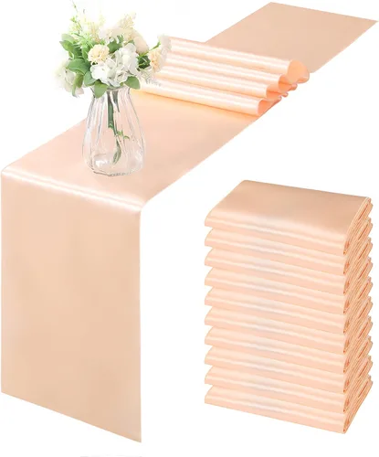 Miniatura 12 de Horbaunal - Juego de 12 caminos de mesa de satén azul claro de 12 x 108 pulgadas, caminos de mesa suaves para bodas, banquetes, fiestas de cumpleaños