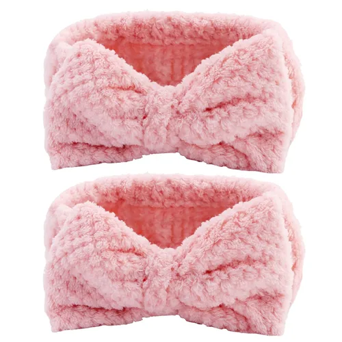YISSION 2 diademas de spa con lazo antideslizante para lavado de cara, maquillaje, cuidado de la piel, diadema facial, banda elástica de microfibra