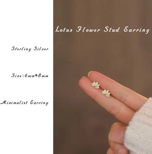 Miniatura 2 de Aretes de plata de ley 925 con diseño de loto para mujer, hipoalergénicos, minimalistas
