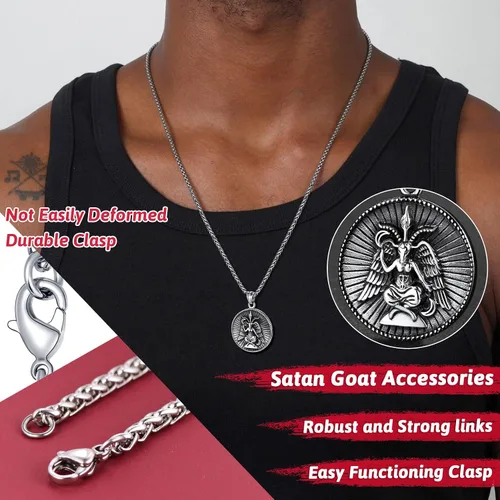 Miniatura 3 de FaithHeart Collar de cabeza de toro punk de acero inoxidable para hombres y mujeres colgante de cruz invertida de Satanás con delicado embalaje