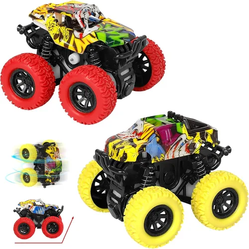 Miniatura 10 de M SANMERSEN Monster Truck Juguetes para edades de 2 a 4 años, autos de fricción para niños pequeños de 1 a 3 años, auto de acrobacias giratorio