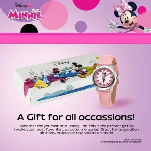 Miniatura 20 de Disney Minnie Mouse Watch for Girls – Cute Minnie Watch for Kids 3-5 with Stainless Steel Bezel & Pink Leather Strap – Adorable Mouse Watches