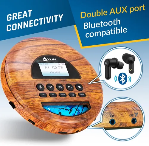 Miniatura 7 de KLIM Nomad Wood - Reproductor portátil de CD Walkman - Batería de larga duración - Incluye auriculares - Radio FM - Compatible con reproductor de CD