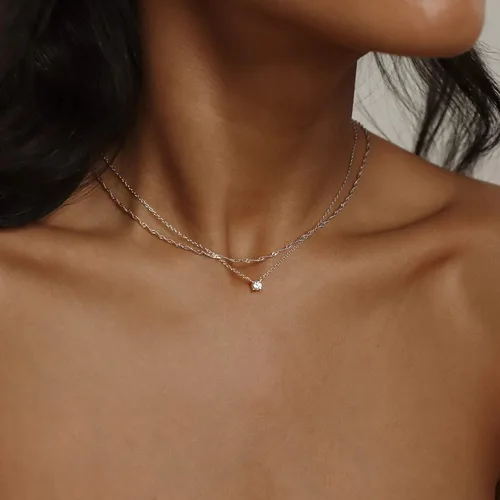 Miniatura 9 de Tewiky Collares de diamantes para mujer, delicado collar de oro chapado en oro de 14 quilates, collar largo de lariat, collar de oro simple
