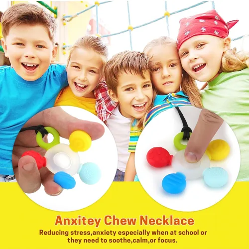 Miniatura 5 de Seeway - Collar masticable sensorial, collar masticable de silicona para niños sensoriales, longitud ajustable, juguetes masticables para autismo
