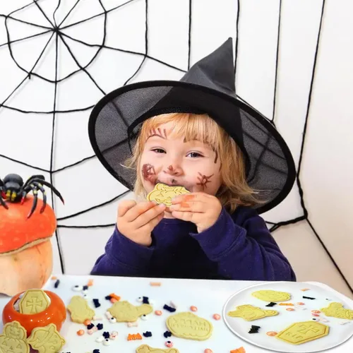 Miniatura 5 de Cortadores de galletas de Halloween, 8 sellos de galletas con linda calabaza, fantasma, gato, cráneo, búho, bruja y ataúd, impresión 3D mini
