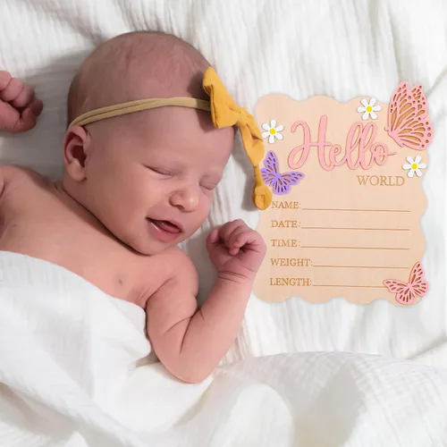 Miniatura 7 de Letrero de bienvenida para bebé, letrero de Hello World para recién nacido, letrero de anuncio de nombre de bebé de nacimiento para niñas