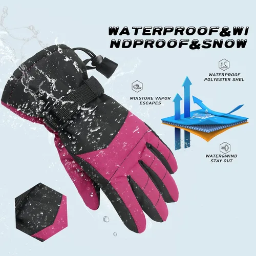 Miniatura 5 de American Trends Guantes de nieve para niños, guantes de invierno impermeables, guantes de esquí para niños y niñas, clima frío, guantes de snowboard
