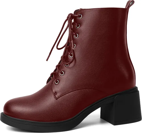 Miniatura 9 de ROSERWISH Botas altas de tacón bajo y grueso para mujer, con cordones, cómodas, modernas, con puntera redonda, de 2.5 pulgadas