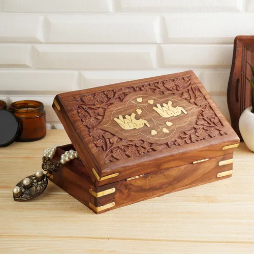 Miniatura 4 de Ajuny Joyero de madera hecho a mano para mujer, tallado a mano, organizador de viaje de almacenamiento de recuerdos, organizador de viaje
