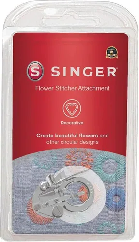Miniatura 4 de SINGER Pie prensatelas de punto de flor Crea un diseño de círculo similar a una flor Perfecto para apliques, botones cubiertos y adornos de tela